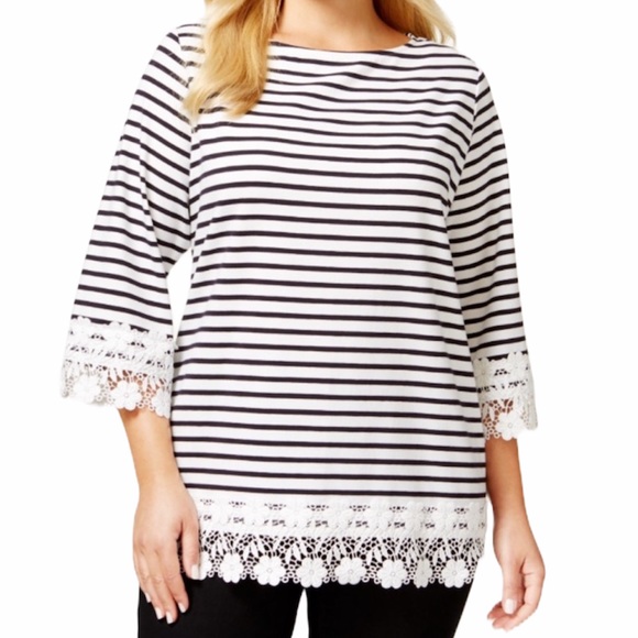 Charter Club Tops - Charter Club Nautical Lace Trim Shirt